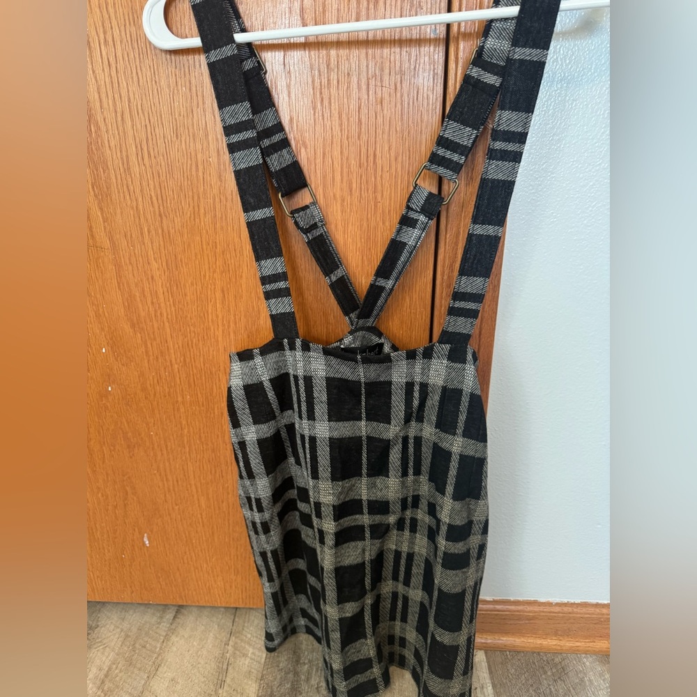 Derek Hart, black and white plaid overall skirt, size small